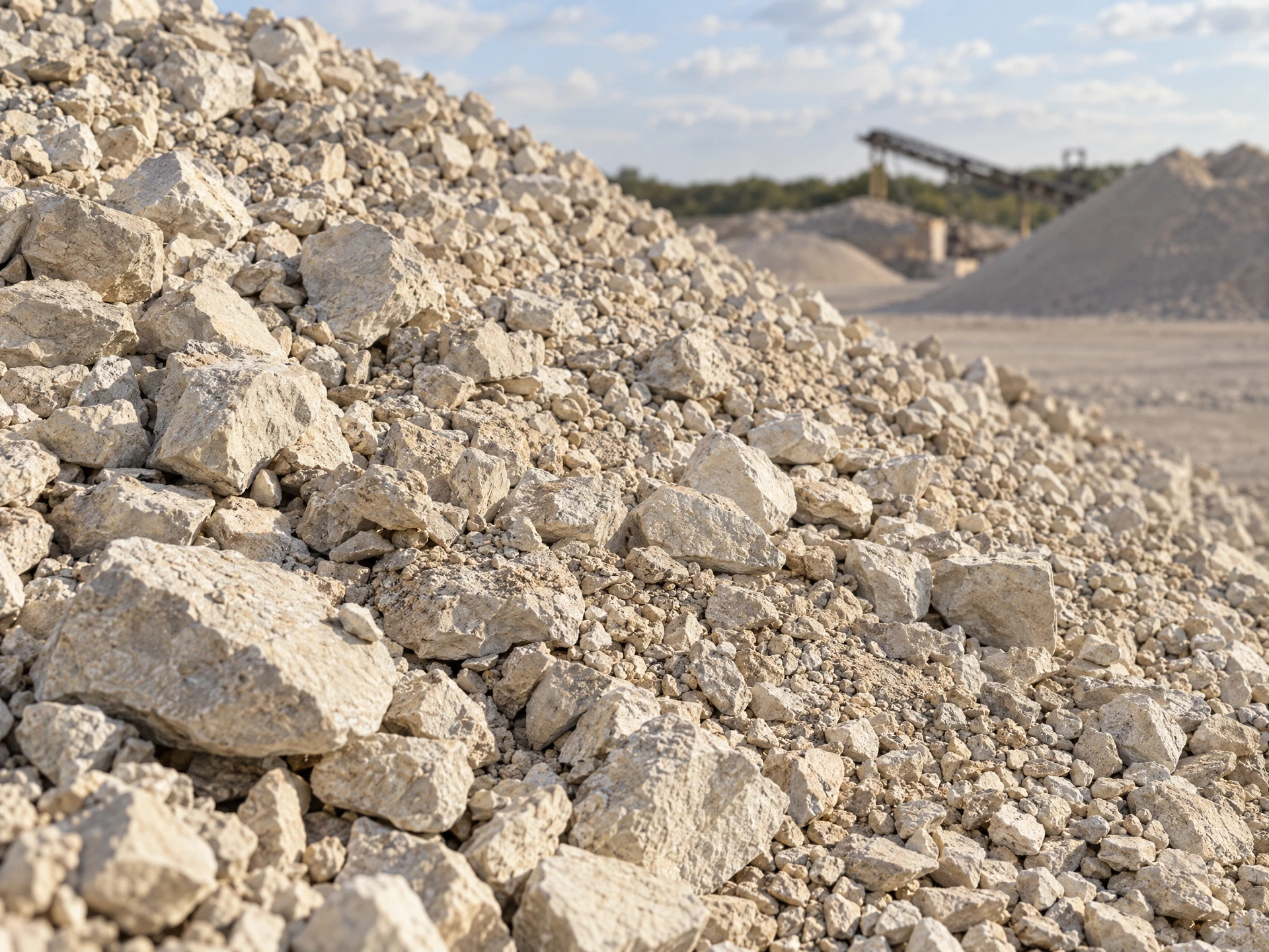 Illustrative close-up of pale crushed limestone road base