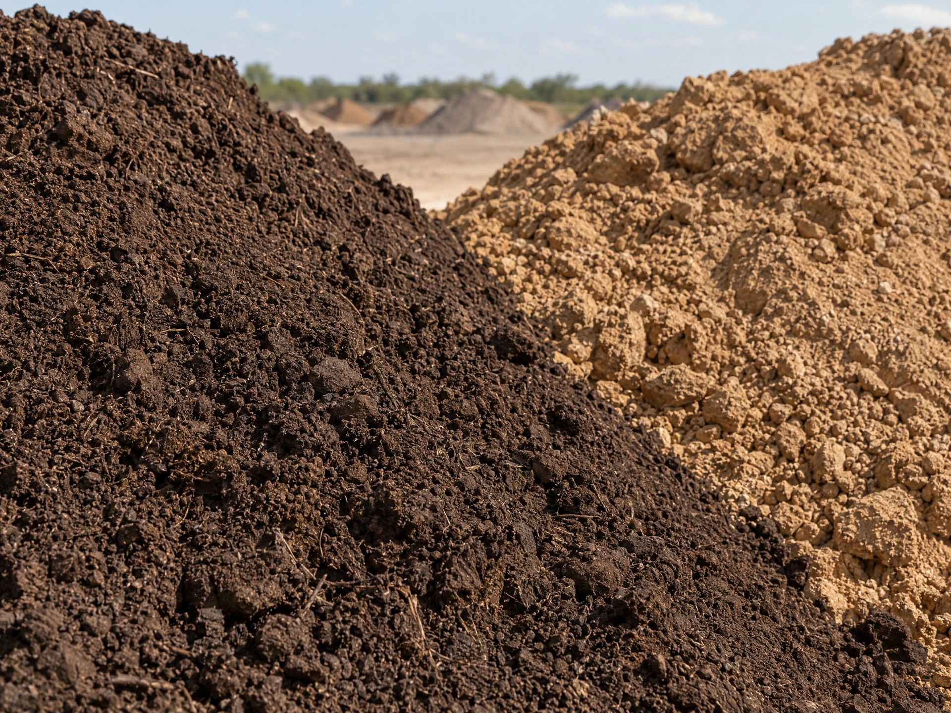 Illustrative view of brown topsoil and tan fill dirt